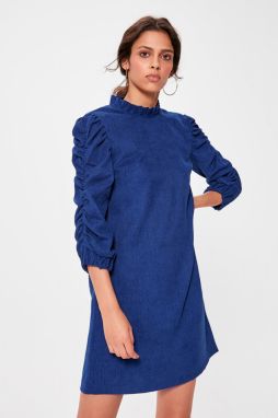 Trendyol Indigo Velvet Assn. Detailed Dress