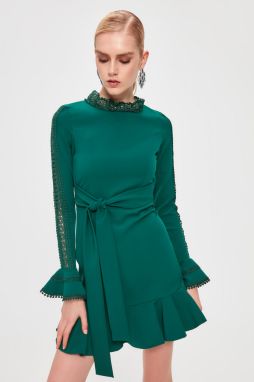 Trendyol Emerald Green Collar Detailed Flywheel Dress