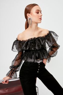 Trendyol Black Carmen Collar Organza Blouse