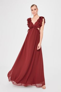 Trendyol Burgundy Shoulder Detailed Evening Dress & Graduation Dress