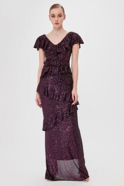 Trendyol Purple Flywheel Sequin Evening & Graduation Dress