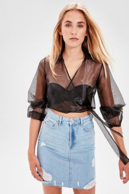 Trendyol Black Binding Detailed Organza Crop Blouse