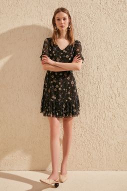 Trendyol Multi-Color Floral Patterned Volaned Knitting Dress