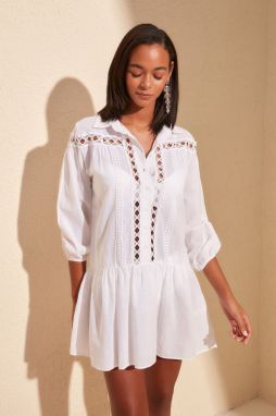 Trendyol White Ribbon Accessory Detailed Vual Beach Dress