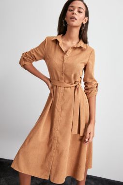 Trendyol Mink Beltvelvet Dress