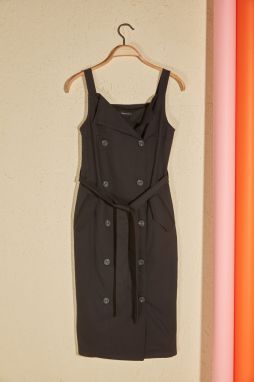Trendyol Black Belt ButtonEd Neck Line Detailed Dress