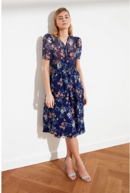 Trendyol Navy Blue Cruise Collar Patterned Dress