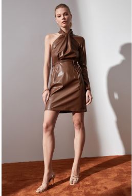 Trendyol Brown BeltEd Fish Leather Dress