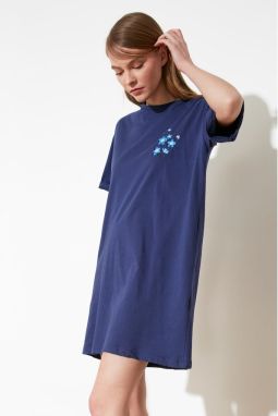 Trendyol Navy Blue Embroidered Knitted T-shirt Dress