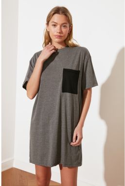 Trendyol Anthracite Printed Tshirt Knitted Dress