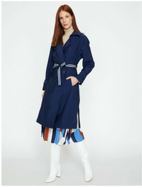 Koton Women's Navy Blue Belted Trench Coat