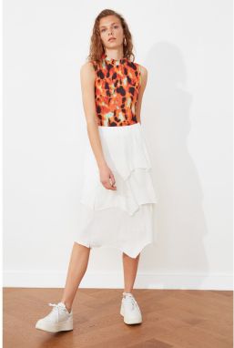 Trendyol White Asymmetric Frilly Knitted Skirt