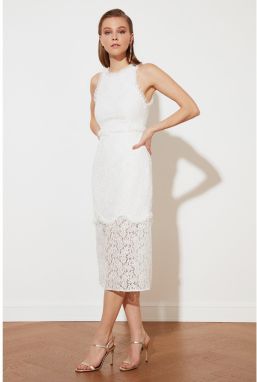 Trendyol Ecru Ruffle Detail Lace Dress