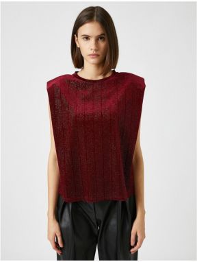 Koton Women's Burgundy Wadded Crew Neck Sleeveless T-Shirt