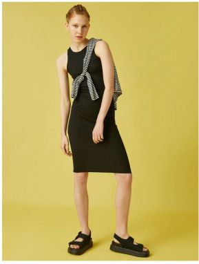 Koton Women's Black Halter Neck Rib Dress