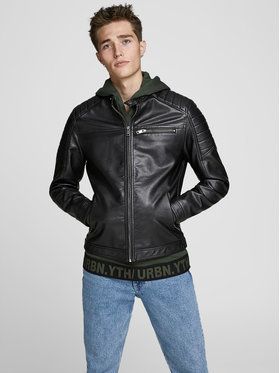 Jack&Jones Bunda z imitácie kože Rocky 12147218 Čierna Regular Fit