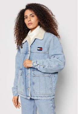 Tommy Jeans Džínsová bunda Badge Sherpa Lined Worker DW0DW10666 Modrá Regular Fit