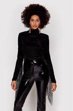 ROTATE Blúzka Reba Fringe RT1028 Čierna Loose Fit