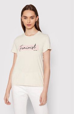 Vero Moda Tričko Feminist 10262918 Béžová Regular Fit
