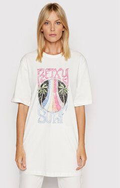 Roxy Tričko Come To The Beach ERJZT05336 Béžová Boyfriend Fit