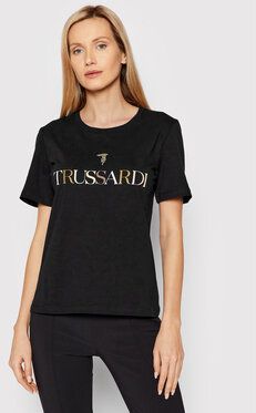 Trussardi Tričko Printed Logo 56T00442 Čierna Regular Fit