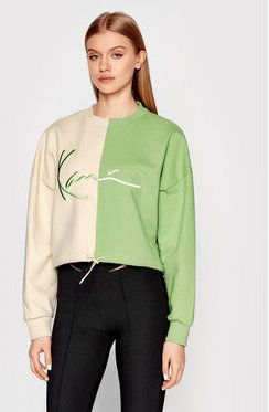 Karl Kani Mikina Signature Crop Splid Crew 6120017 Zelená Oversize