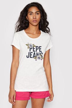 Pepe Jeans Tričko Bernardette PL505135 Biela Slim Fit