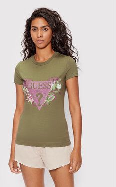 Guess Tričko W2YI29 J1311 Zelená Slim Fit