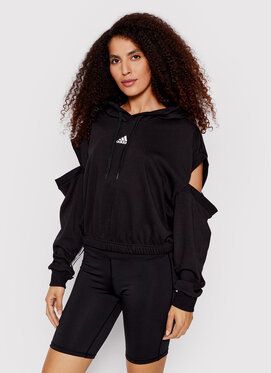 adidas Mikina Hyperglam 3-Stripes HC8817 Čierna Loose Fit