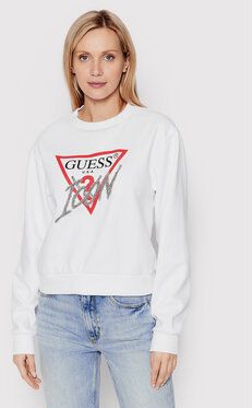 Guess Mikina Icon W2YQ01 KB681 Biela Regular Fit