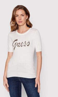 Guess Blúzka W2YR28 Z2NQ0 Biela Slim Fit