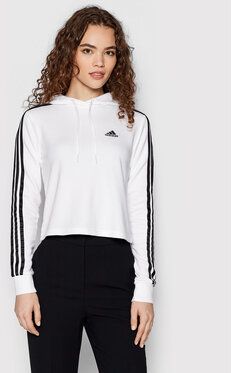 adidas Mikina Essentials 3-Stripes GM5574 Biela Loose Fit