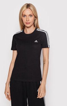 adidas Tričko Loungewear Essentials 3-Stripes GL0784 Čierna Slim Fit