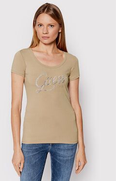 Guess Tričko W2YI28 J1300 Béžová Slim Fit