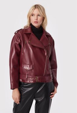 TWINSET Bunda z imitácie kože 222TP2300 Bordová Loose Fit