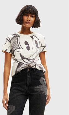 Desigual Tričko DISNEY Mickey 22WWTK85 Biela Regular Fit