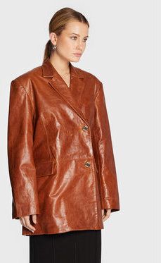 Remain Kožená bunda Bolette Blazer Leather RM1662 Hnedá Relaxed Fit