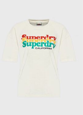 Superdry Tričko Vintage Cali Stripe W1010847A Écru Regular Fit