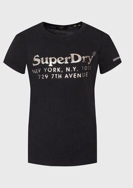 Superdry Tričko Vintage Venue Interest W1010844A Čierna Regular Fit