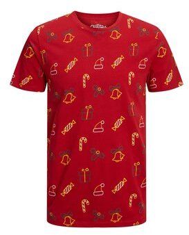 Jack&Jones Tričko Christmas 12221442 Červená Regular Fit