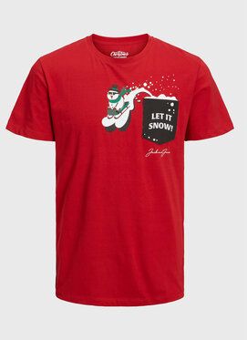 Jack&Jones Tričko Christmas 12221436 Červená Regular Fit