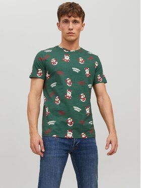 Jack&Jones Tričko Christmas 12221442 Zelená Regular Fit