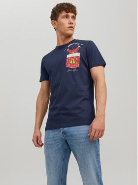 Jack&Jones Tričko Christmas 12221436 Tmavomodrá Regular Fit