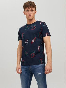 Jack&Jones Tričko Christmas 12221442 Tmavomodrá Regular Fit