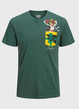 Jack&Jones Tričko Christmas 12221436 Zelená Regular Fit