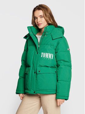 Tommy Jeans Vatovaná bunda A-Line Fashion DW0DW14307 Zelená Oversize