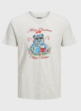 Jack&Jones Tričko Christmas 12221440 Sivá Regular Fit