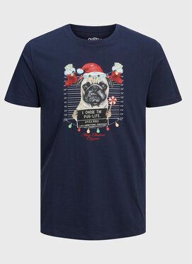 Jack&Jones Tričko Christmas 12221440 Tmavomodrá Regular Fit