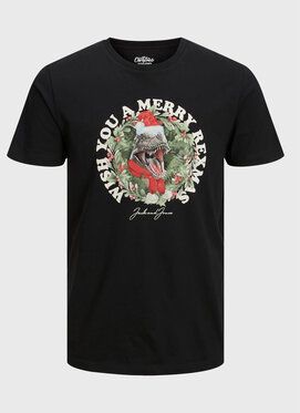 Jack&Jones Tričko Christmas 12221440 Čierna Regular Fit