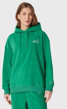 Tommy Jeans Fleecová mikina Signature DW0DW14358 Zelená Oversize